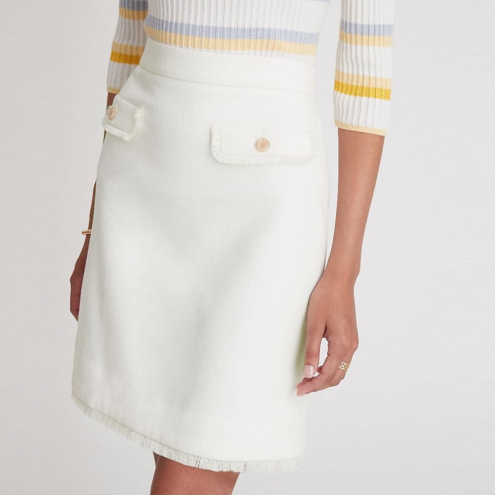 NEW Ann Taylor Fringed Button Pocket White A Line Skirt, Size 8